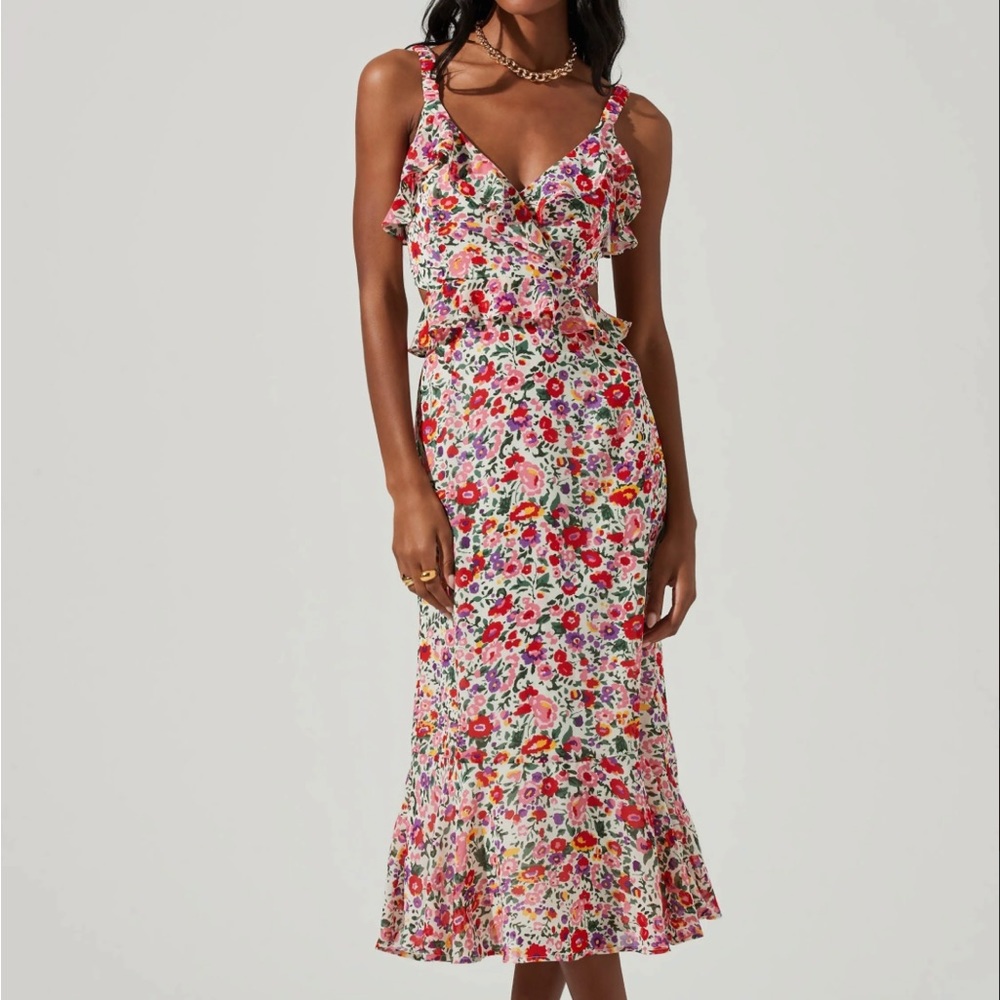 ASTR red/pink floral midi dress